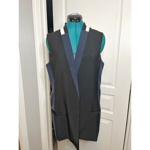 Elevenses Open Front Color Block Sleeveless Tailored Lined Pocket Tuxedo Vest
